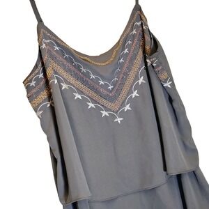 Apt 9 Boho Festival Womens Gray Embroidered Tiered Cami Tank Top Size L